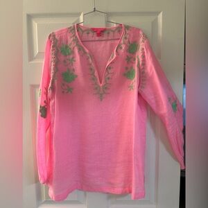 Lilly Pulitzer Pink Tunic with Green Embroidery